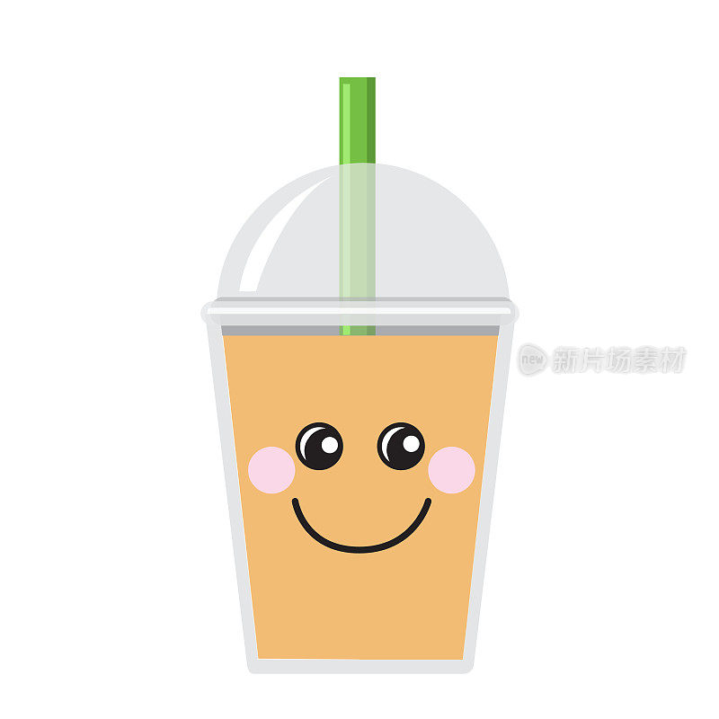 Happy Emoji Kawaii face on Bubble or Boba Orange papaya Tea Flavor Full color Icon on white background